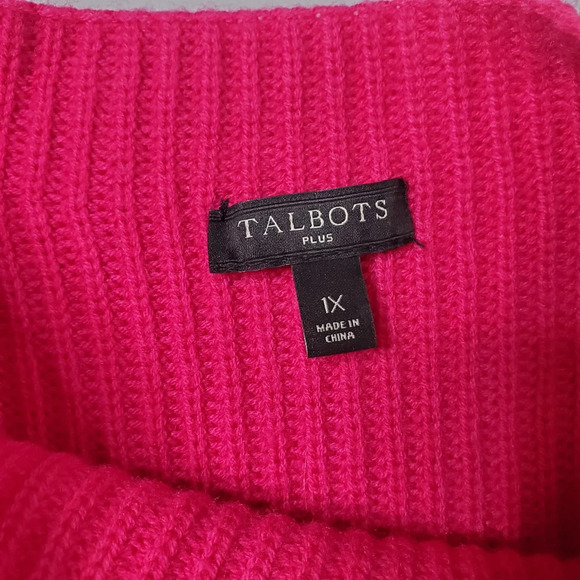 Talbots Plus Wool Blend Cable Knit Sweater Size 1X Pink Preppy Academia Barbie - Picture 2 of 9